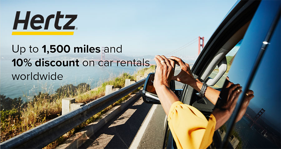 Earn up to 1,500 miles and 10% off with Hertz